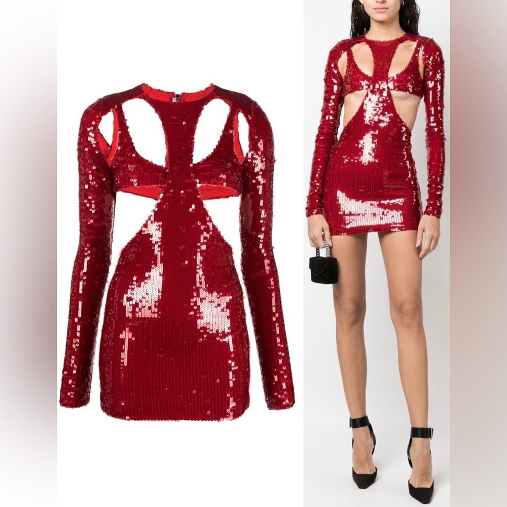 LaQuan Smith Sequined Cut-Out Mini Dress - Picture 1 of 13